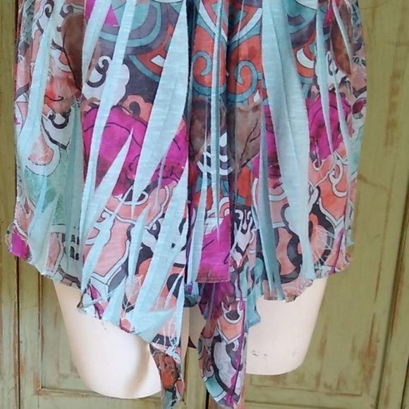 Unity World V Neck Crinkle Top Tunic Boho Blue S - Picture 4 of 6